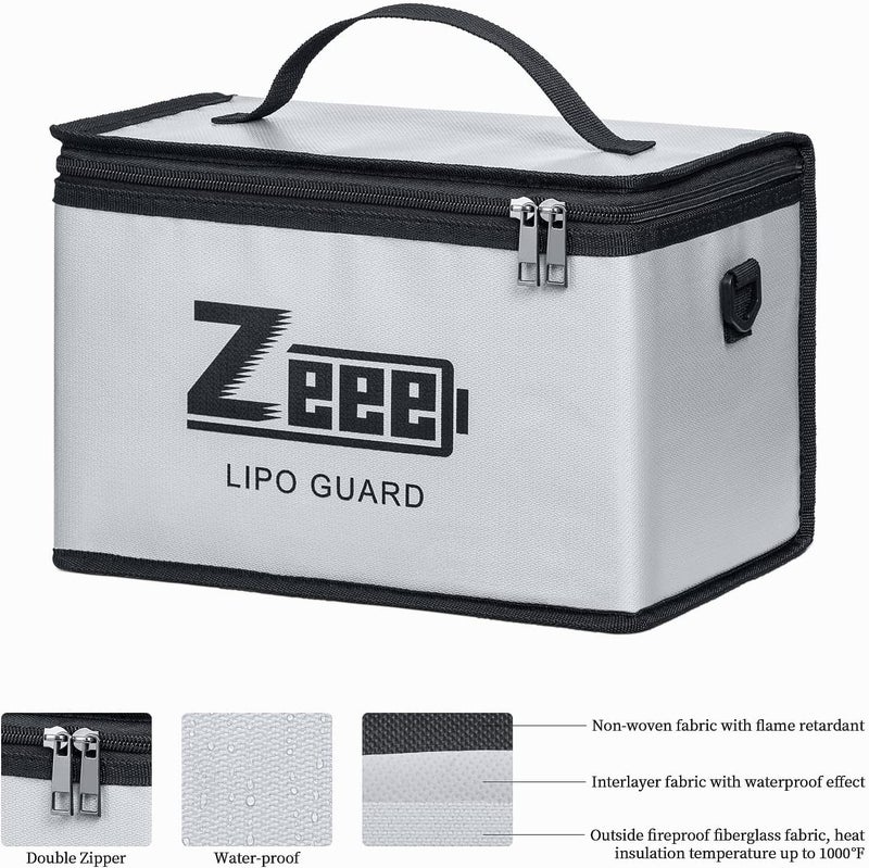 Zeee Lipo Fireproof Safe Bag - Large Capacity Storage Guard Pouch for Charging - 10 Cell Adjustable (10.6x6.7x6.7in) - Image 4